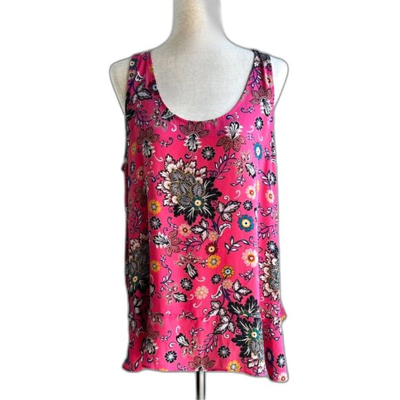 Loft Women's Sleeveless Round Neck Pink Mixed Floral Flounce Top - Picture 2 of 11